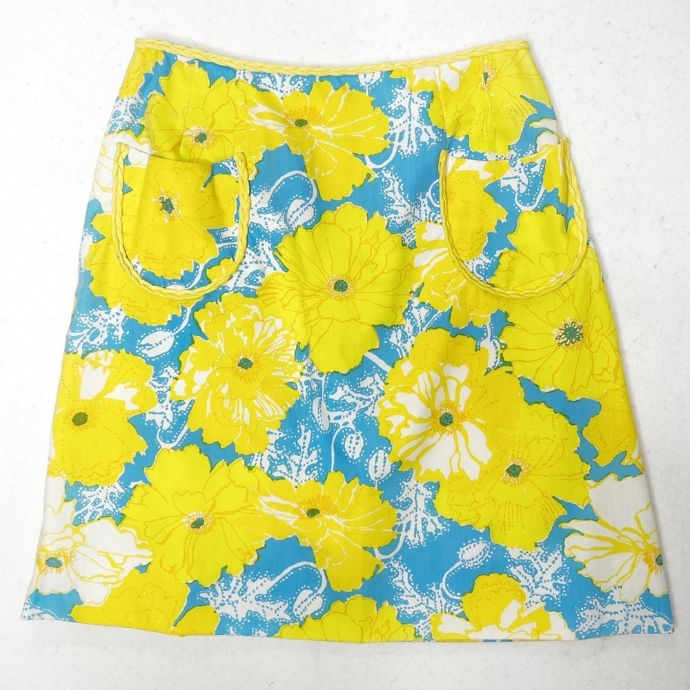 Vintage Lilly Pulitzer Floral 1960's A-line Skirt Braided Fabric Detail Rare